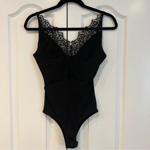 Topshop Black Lace Ribbed Bodysuit Size: 6
